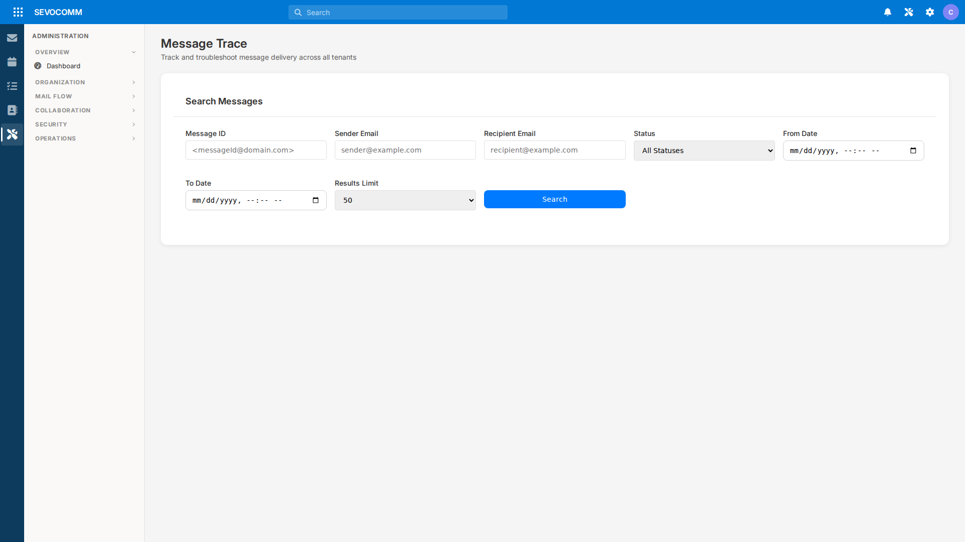End-to-end message trace view